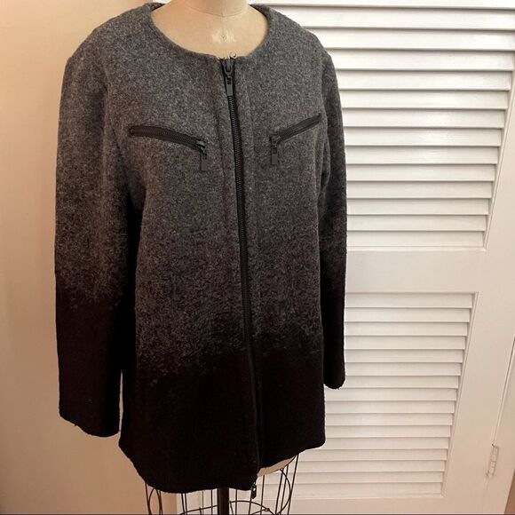 BARNEYS NY | gray black wool blend hombre zip coat M - Picture 1 of 10